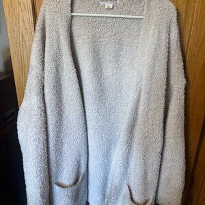 Barefoot Dreams Cozy Open-Front Plush Robe Cardigan in Light Gray